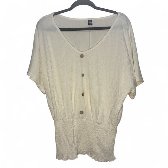 Beige Shirred Waist V-Neck- Top XL-(US 12–14) - Picture 2 of 6